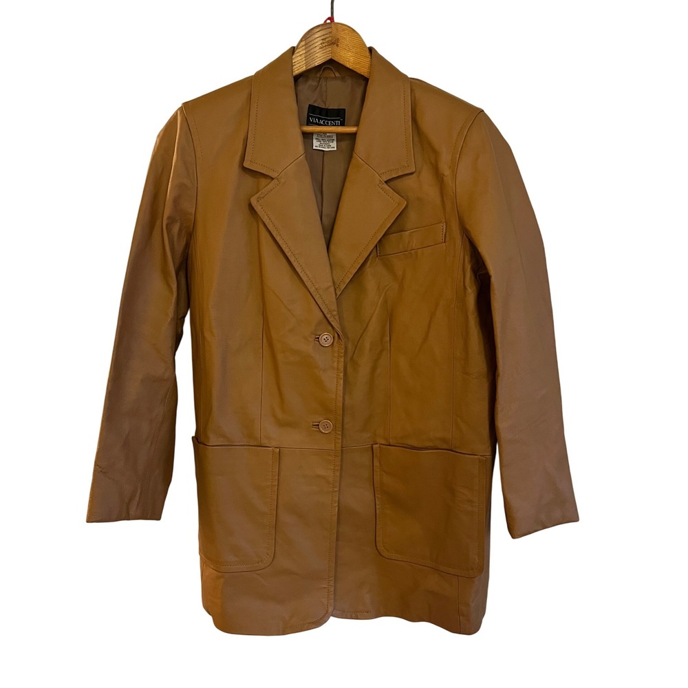 Vintage Via Accenti Oversized Camel Brown Genuine Leather Jacket L